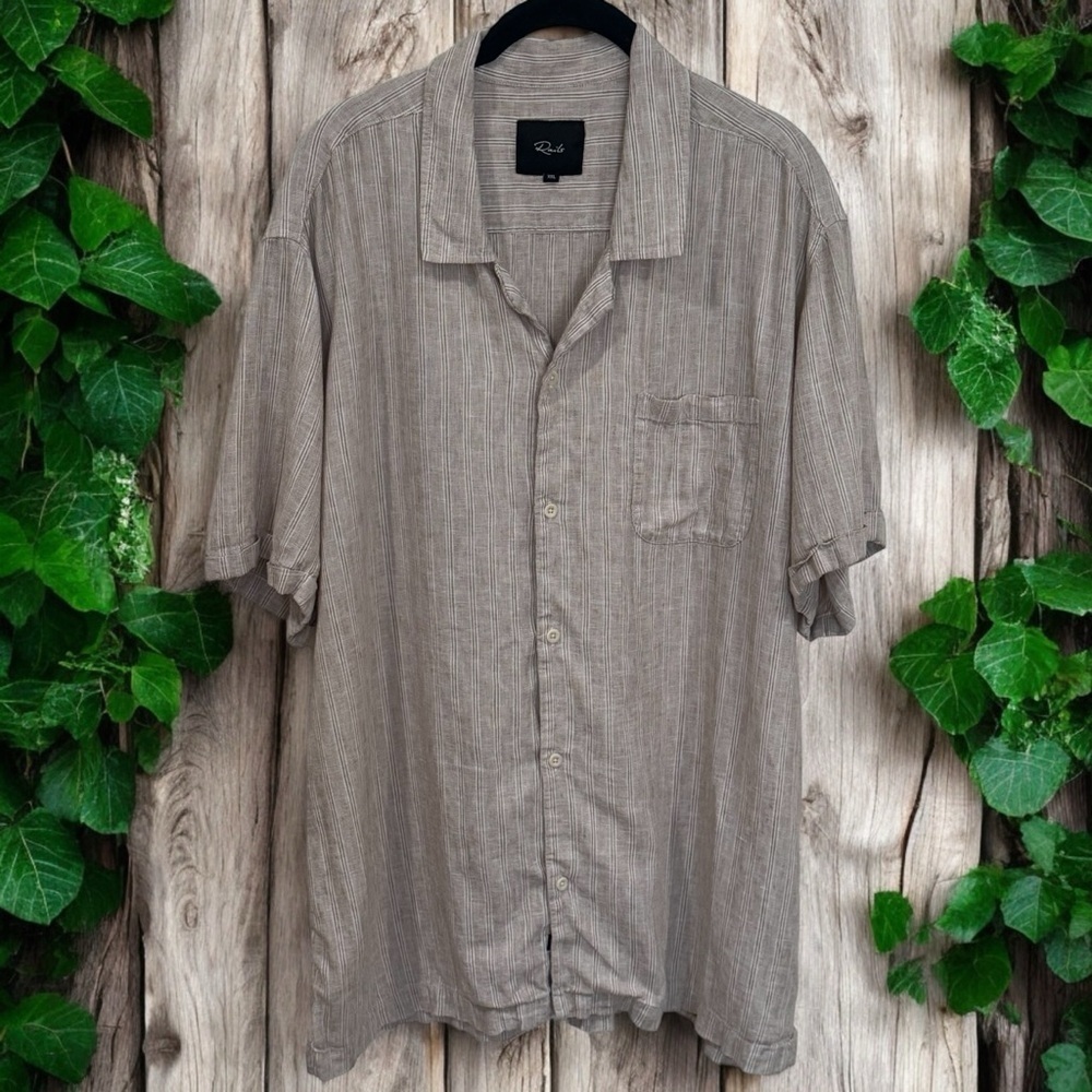 Rails Tan and White Vertical Stripe Linen Blend‎ Camp Shirt Men’s Size XXL